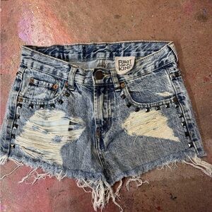 Levi’s Distressed Blue Denim Shorts with studs
